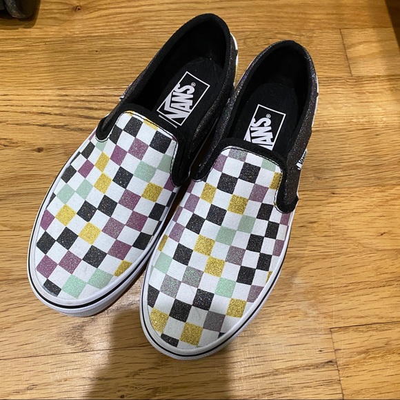 pastel rainbow checkered vans